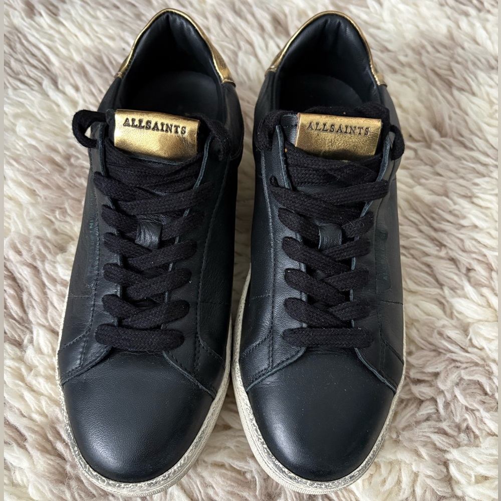 All Saints Black & Gold Leather Shana Shoes